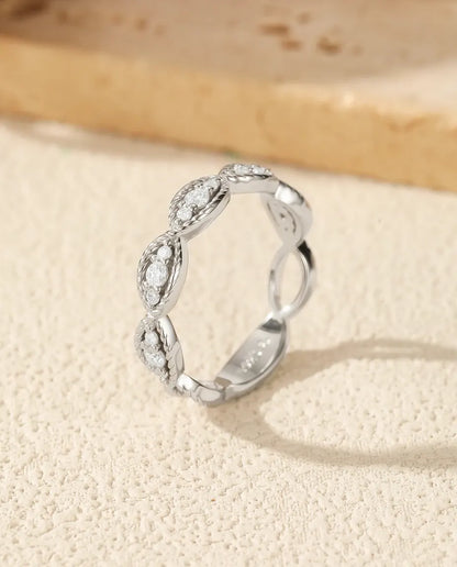 Bague Moissanite – Anneau Vintage Marquise Millegrain, 15 Pierres Couleur D VVS1, Argent 925, Alliance Empilable pour Femme