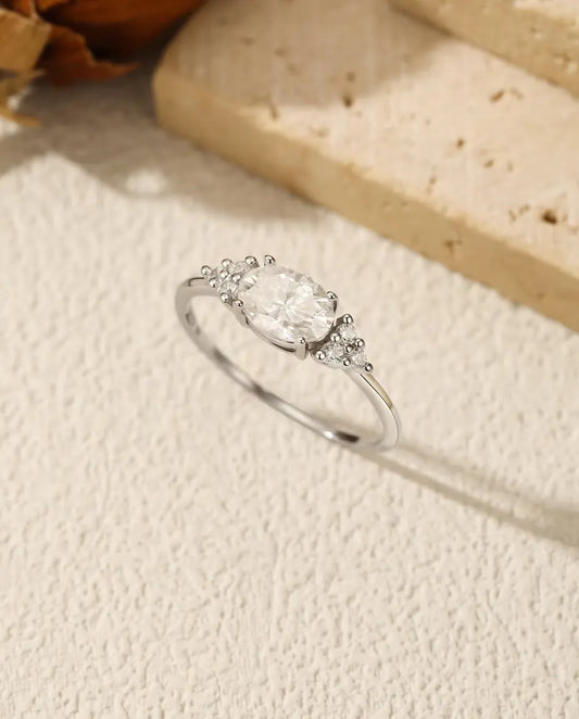Bague Moissanite Ovale – 1 carat couleur D pureté VVS en argent 925, épaulements en zircon, tailles 5-9