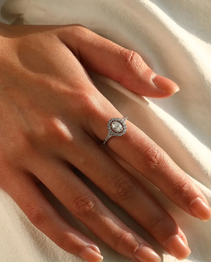 Bague Moissanite – Ovale 0,5 ct Double Halo et Anneau Pavé, Argent Sterling 925, Bague de Fiançailles pour Elle