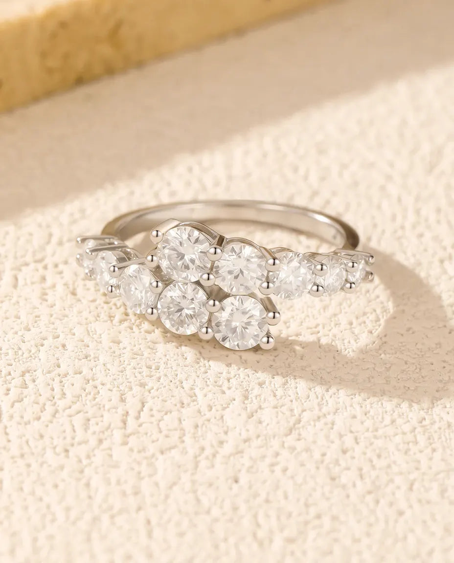 Bague Moissanite pavé dégradé – Alliance fine empilable en argent 925, pierres couleur D, pour femme
