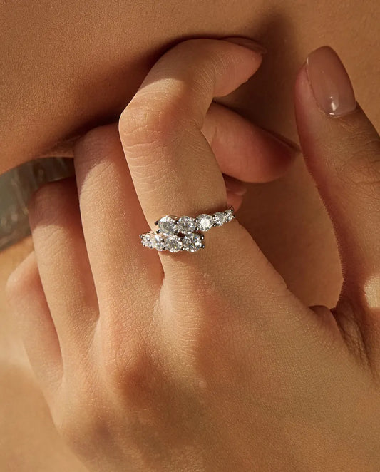 Bague Moissanite pavé dégradé – Alliance fine empilable en argent 925, pierres couleur D, pour femme