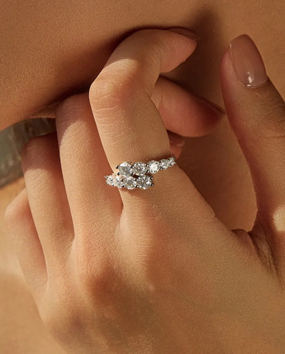 Bague Moissanite pavé dégradé – Alliance fine empilable en argent 925, pierres couleur D, pour femme