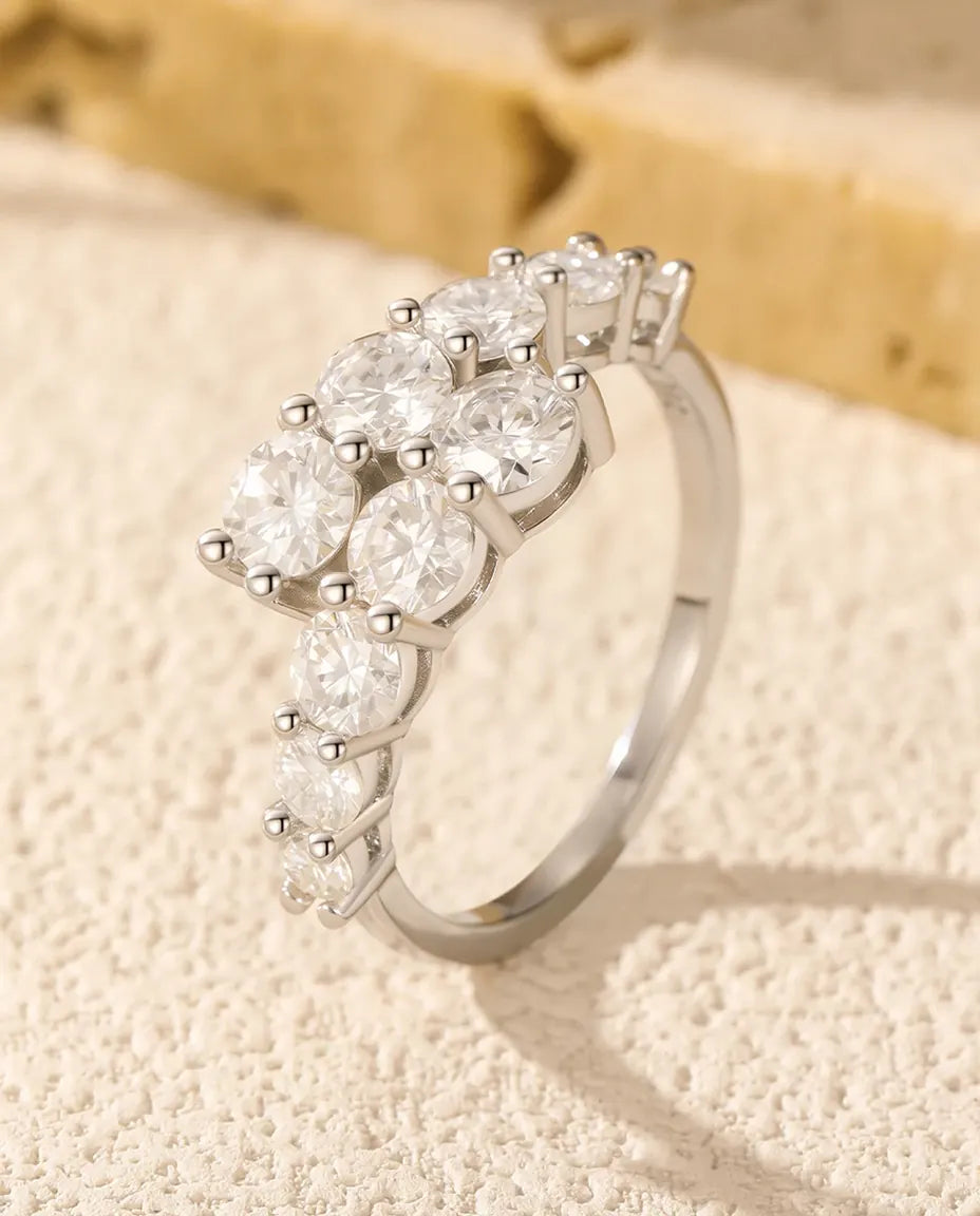 Bague Moissanite pavé dégradé – Alliance fine empilable en argent 925, pierres couleur D, pour femme