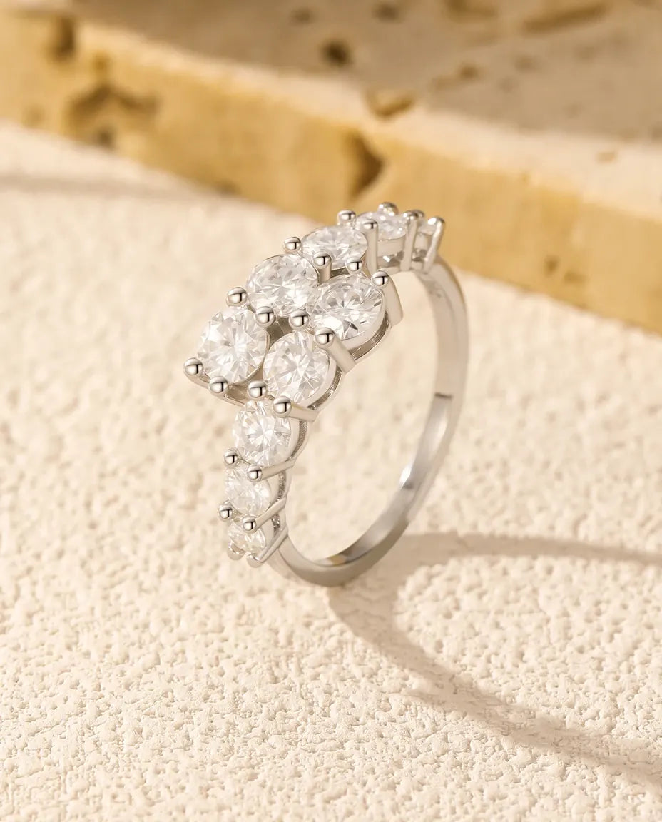 Bague Moissanite pavé dégradé – Alliance fine empilable en argent 925, pierres couleur D, pour femme