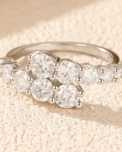 Bague Moissanite pavé dégradé – Alliance fine empilable en argent 925, pierres couleur D, pour femme