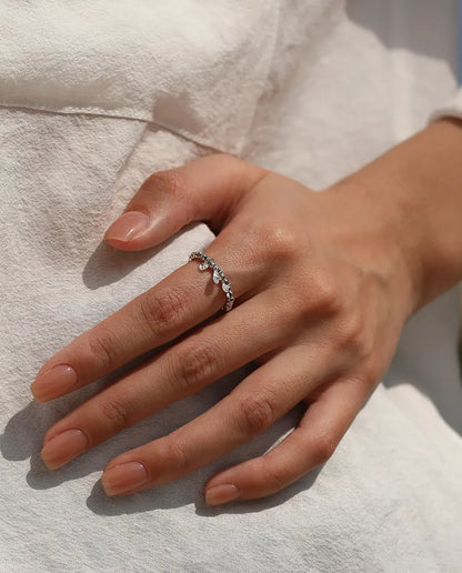Bague Moissanite – Trois Pierres Pendantes Couleur D, Anneau Perlé Ajustable en Argent Sterling 925, Cadeau pour Elle