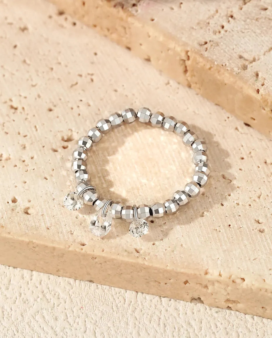 Bague Moissanite – Trois Pierres Pendantes Couleur D, Anneau Perlé Ajustable en Argent Sterling 925, Cadeau pour Elle