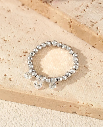 Bague Moissanite – Trois Pierres Pendantes Couleur D, Anneau Perlé Ajustable en Argent Sterling 925, Cadeau pour Elle