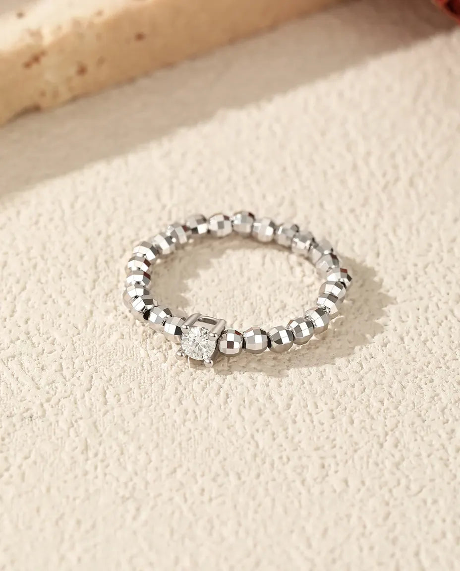 Bague Moissanite – Pierre Taille Poire Couleur D Créée en Laboratoire, Anneau Perlé Ajustable en Argent 925, Cadeau pour Elle