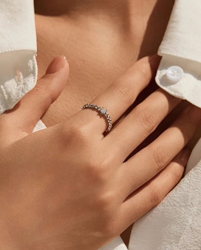 Bague Moissanite – Pierre Taille Poire Couleur D Créée en Laboratoire, Anneau Perlé Ajustable en Argent 925, Cadeau pour Elle