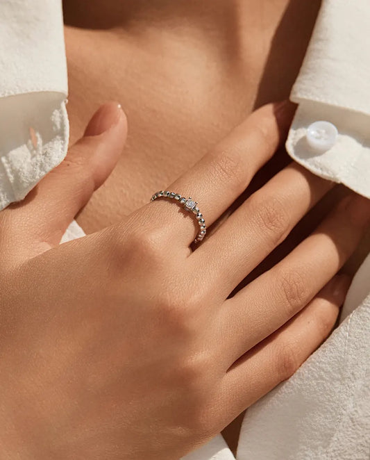 Bague Moissanite – Pierre Taille Poire Couleur D Créée en Laboratoire, Anneau Perlé Ajustable en Argent 925, Cadeau pour Elle