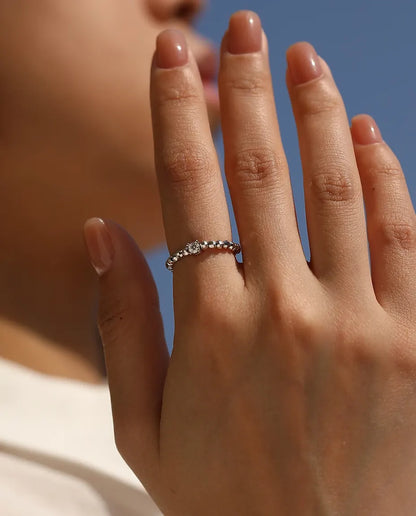 Bague Moissanite – Pierre Taille Poire Couleur D Créée en Laboratoire, Anneau Perlé Ajustable en Argent 925, Cadeau pour Elle
