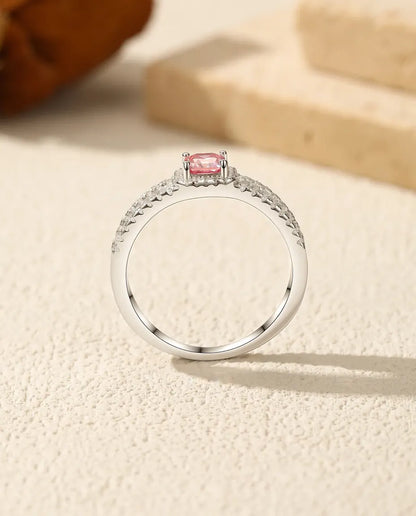 Bague Moissanite – Rose Taille Asscher 0,4 Ct avec Halo et Baguettes, Argent Sterling 925, Bague Cocktail, Cadeau pour Elle