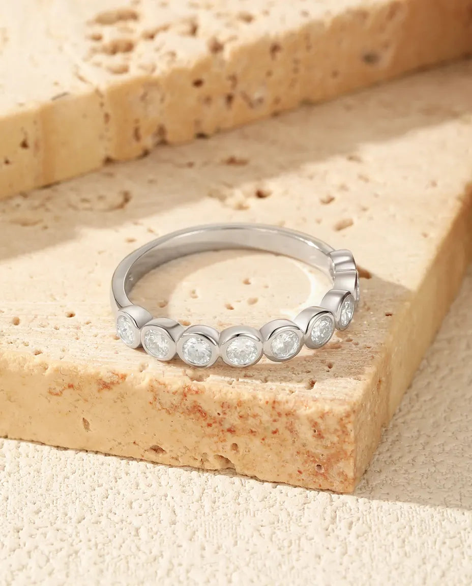 Bague Moissanite – 9 Pierres Rondes Couleur D en Serti Clos, Anneau Bulle Empilable en Argent 925, cadeau pour femme