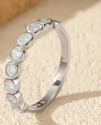 Bague Moissanite – 9 Pierres Rondes Couleur D en Serti Clos, Anneau Bulle Empilable en Argent 925, cadeau pour femme
