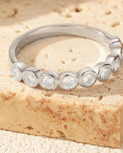Bague Moissanite – 9 Pierres Rondes Couleur D en Serti Clos, Anneau Bulle Empilable en Argent 925, cadeau pour femme