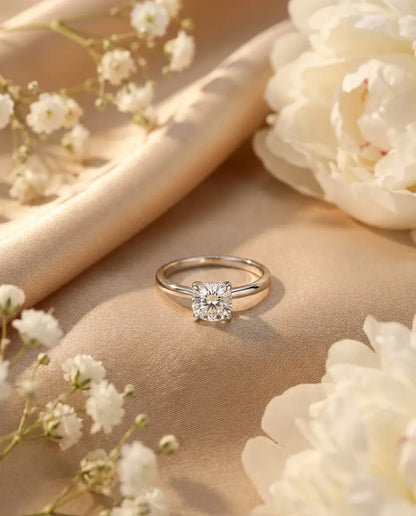 Bague Moissanite – Solitaire Coussin Carré 1 ct, Argent Sterling 925 Minimaliste, Bague de Fiançailles pour Elle