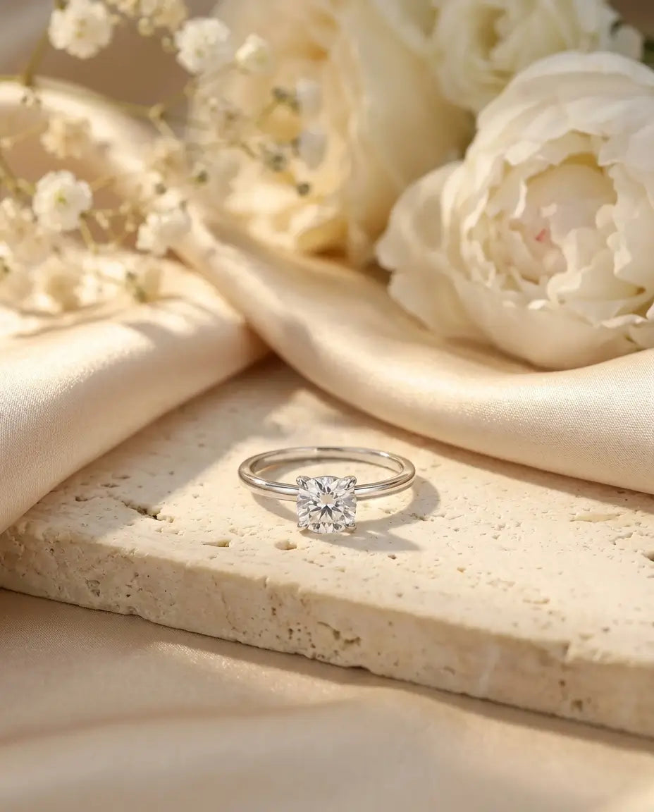 Bague Moissanite – Solitaire Coussin Carré 1 ct, Argent Sterling 925 Minimaliste, Bague de Fiançailles pour Elle