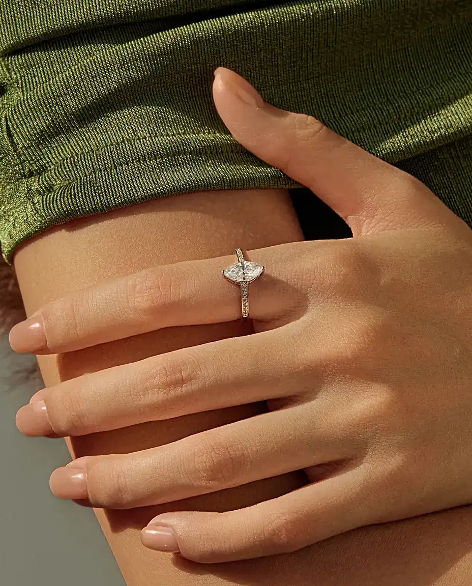 Bague Moissanite – Solitaire Taille Marquise 1 ct Couleur D en Argent 925, Bague de Fiançailles, cadeau pour Elle