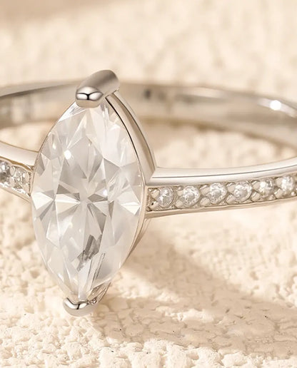 Bague Moissanite – Solitaire Taille Marquise 1 ct Couleur D en Argent 925, Bague de Fiançailles, cadeau pour Elle