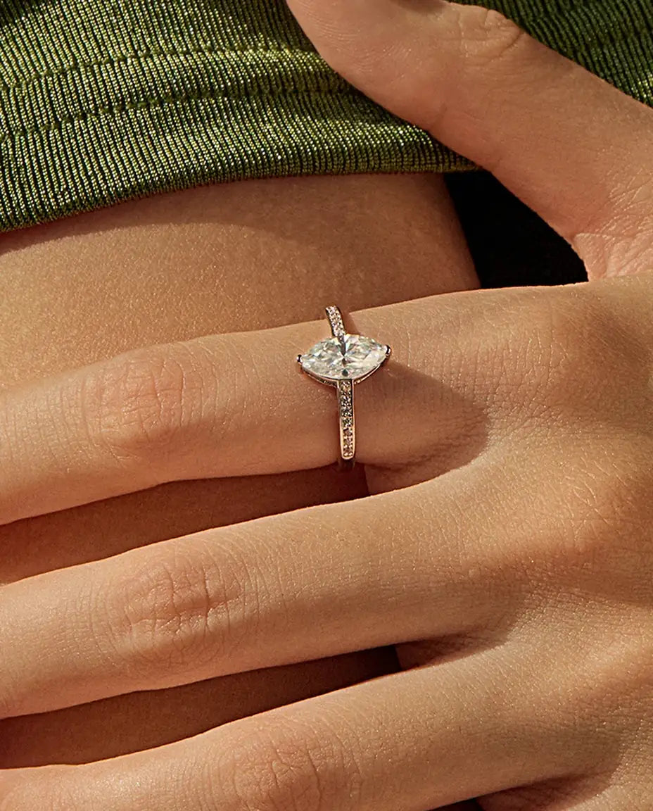 Bague Moissanite – Solitaire Taille Marquise 1 ct Couleur D en Argent 925, Bague de Fiançailles, cadeau pour Elle