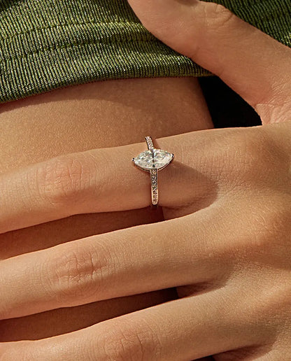 Bague Moissanite – Solitaire Taille Marquise 1 ct Couleur D en Argent 925, Bague de Fiançailles, cadeau pour Elle