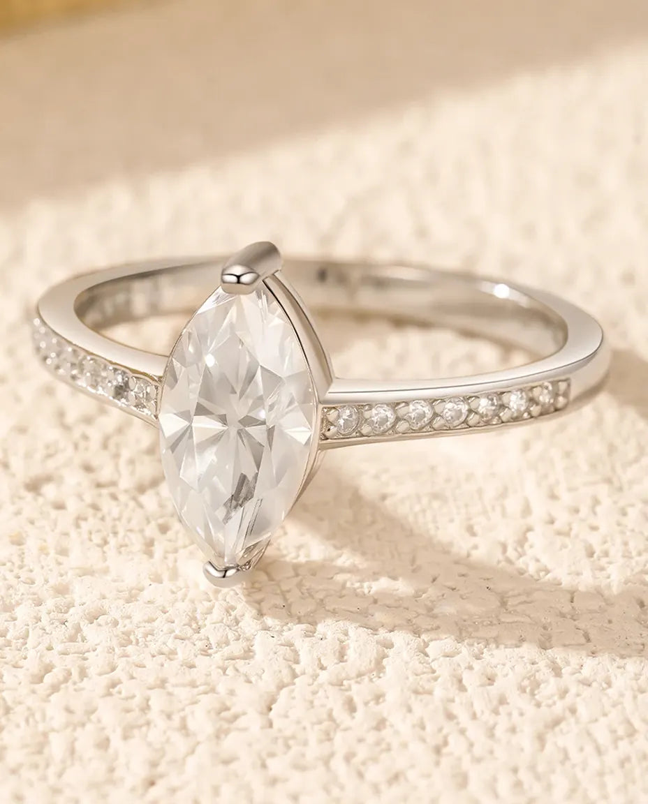 Bague Moissanite – Solitaire Taille Marquise 1 ct Couleur D en Argent 925, Bague de Fiançailles, cadeau pour Elle