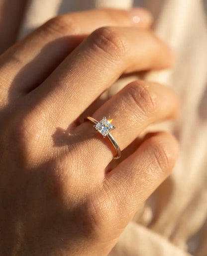 Bague Moissanite – Solitaire Taille Princesse 0,35 ct en Argent 925, Bague de Promesse Fine, cadeau pour Elle