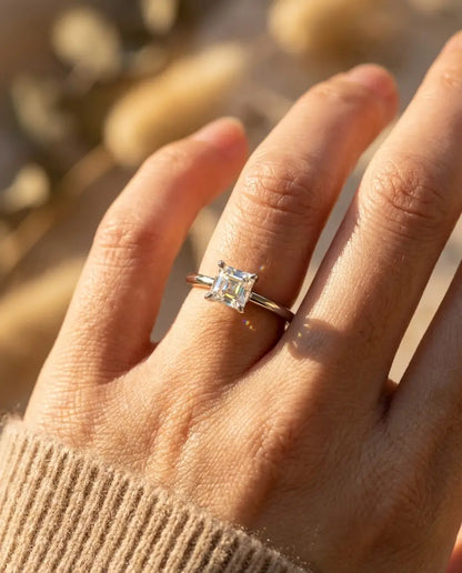 Bague Moissanite – Solitaire Taille Princesse 0,35 ct en Argent 925, Bague de Promesse Fine, cadeau pour Elle