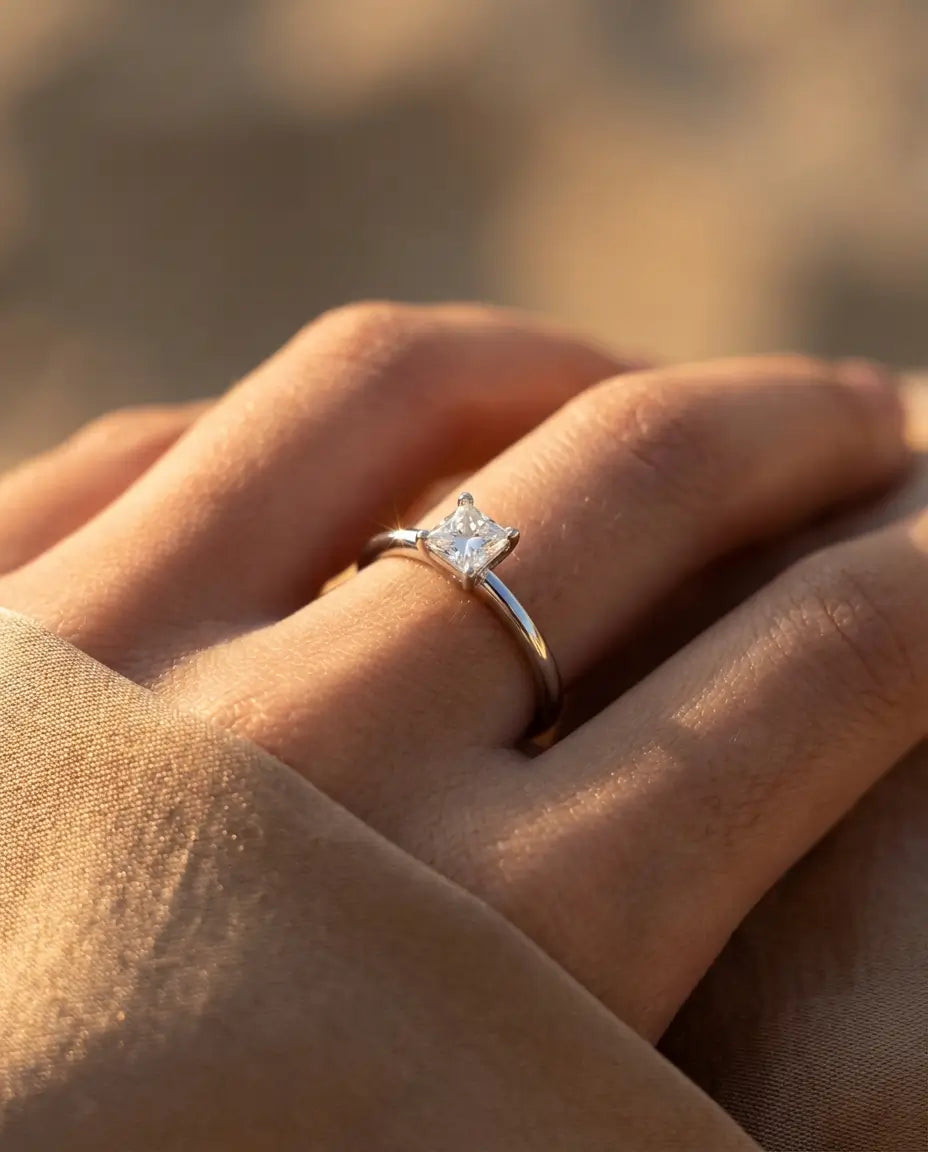 Bague Moissanite – Solitaire Taille Princesse 0,35 ct en Argent 925, Bague de Promesse Fine, cadeau pour Elle