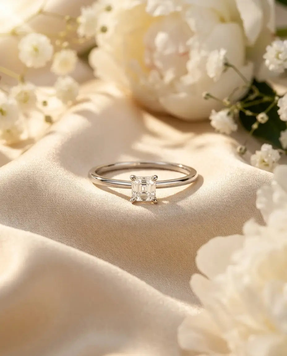 Bague Moissanite – Solitaire Taille Princesse 0,35 ct en Argent 925, Bague de Promesse Fine, cadeau pour Elle