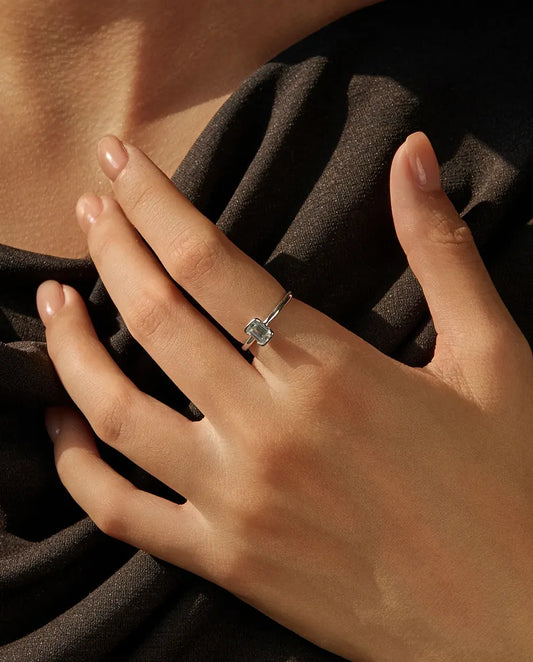 Bague Moissanite – Solitaire Taille Émeraude 0,8 ct Couleur D VVS, Argent Sterling 925, Bague de Promesse pour Elle