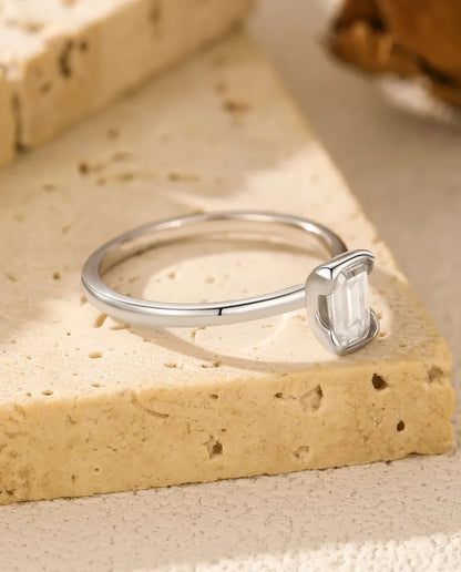 Bague Moissanite – Solitaire Taille Émeraude 0,8 ct Couleur D VVS, Argent Sterling 925, Bague de Promesse pour Elle