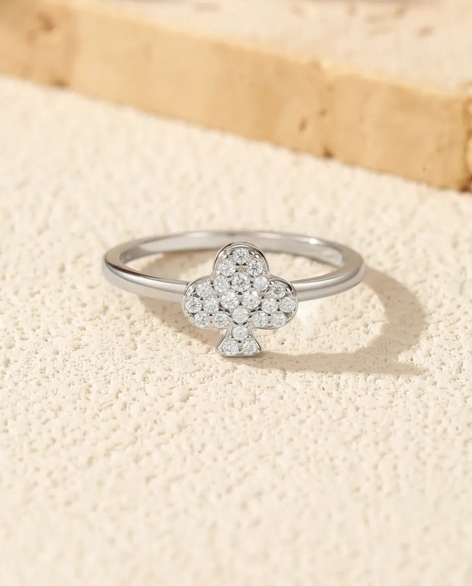 Bague Moissanite trèfle pavé – 22 pierres couleur D, porte-bonheur fin en argent 925 pour femme
