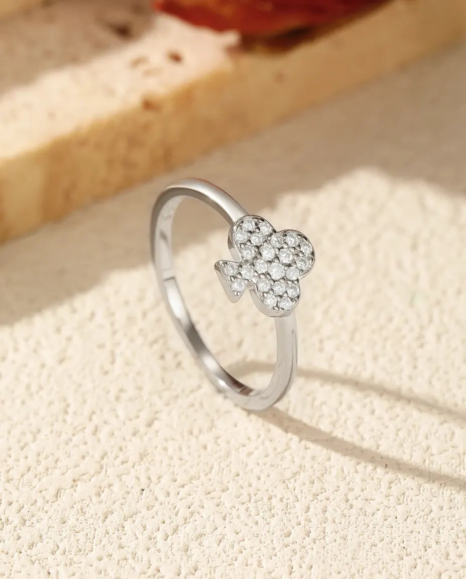 Bague Moissanite trèfle pavé – 22 pierres couleur D, porte-bonheur fin en argent 925 pour femme