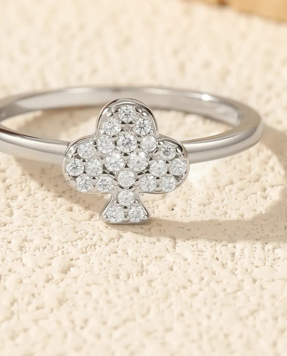 Bague Moissanite trèfle pavé – 22 pierres couleur D, porte-bonheur fin en argent 925 pour femme
