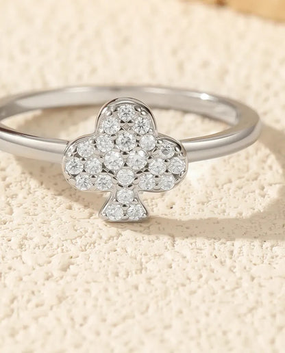 Bague Moissanite trèfle pavé – 22 pierres couleur D, porte-bonheur fin en argent 925 pour femme