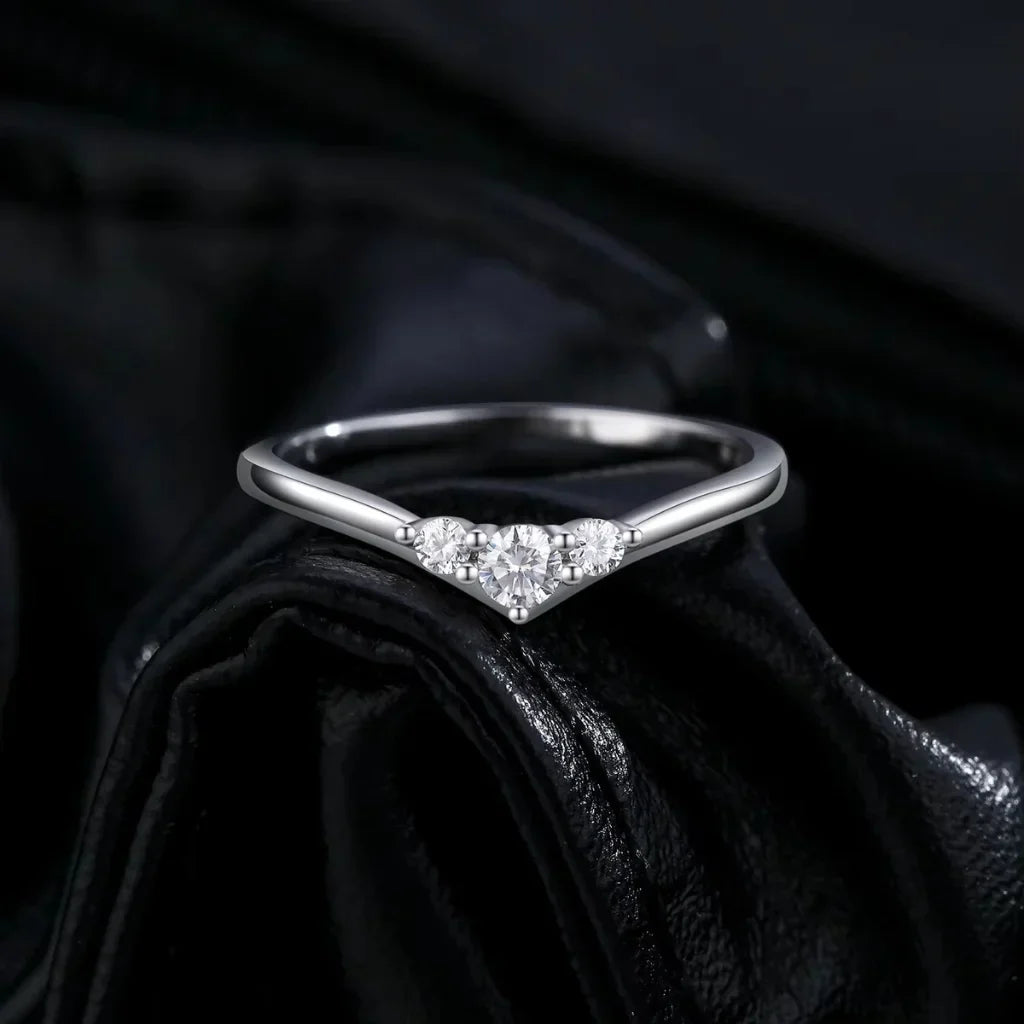 Bague Moissanite – Bague de Fiançailles Trois Pierres en Argent 925, Anneau Fin, cadeau pour Elle