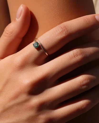 Bague Moissanite – Solitaire Vert 0,5 ct Rond, Anneau Ouvert Ajustable, Couleur D VVS1, Argent 925, Cadeau pour Elle