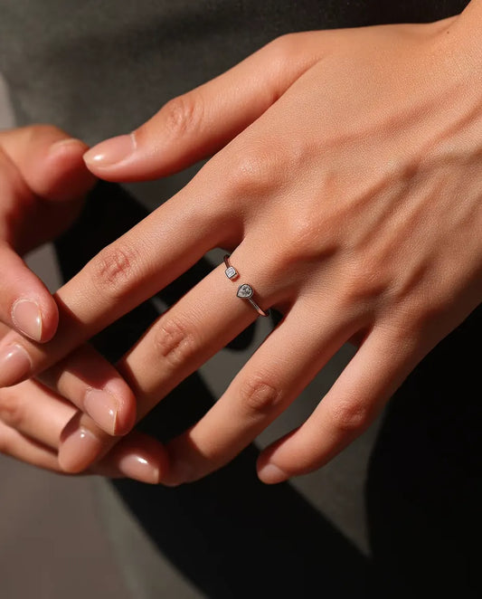 Bague Ouverte en Moissanite - poire de 0,30 ct et carré de 0,08 ct couleur D / VVS1, argent 925, ajustable