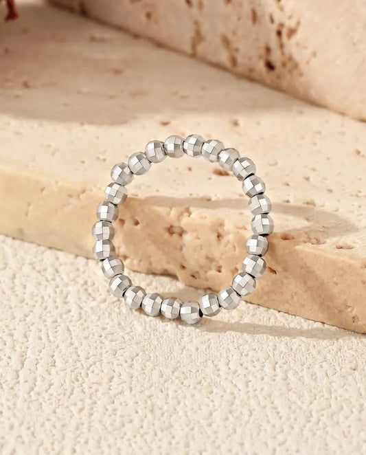 Bague Perles Argent Réglable - Anneau de perles facettées de 2,5 mm, tailles US 6 à 9, argent massif 925