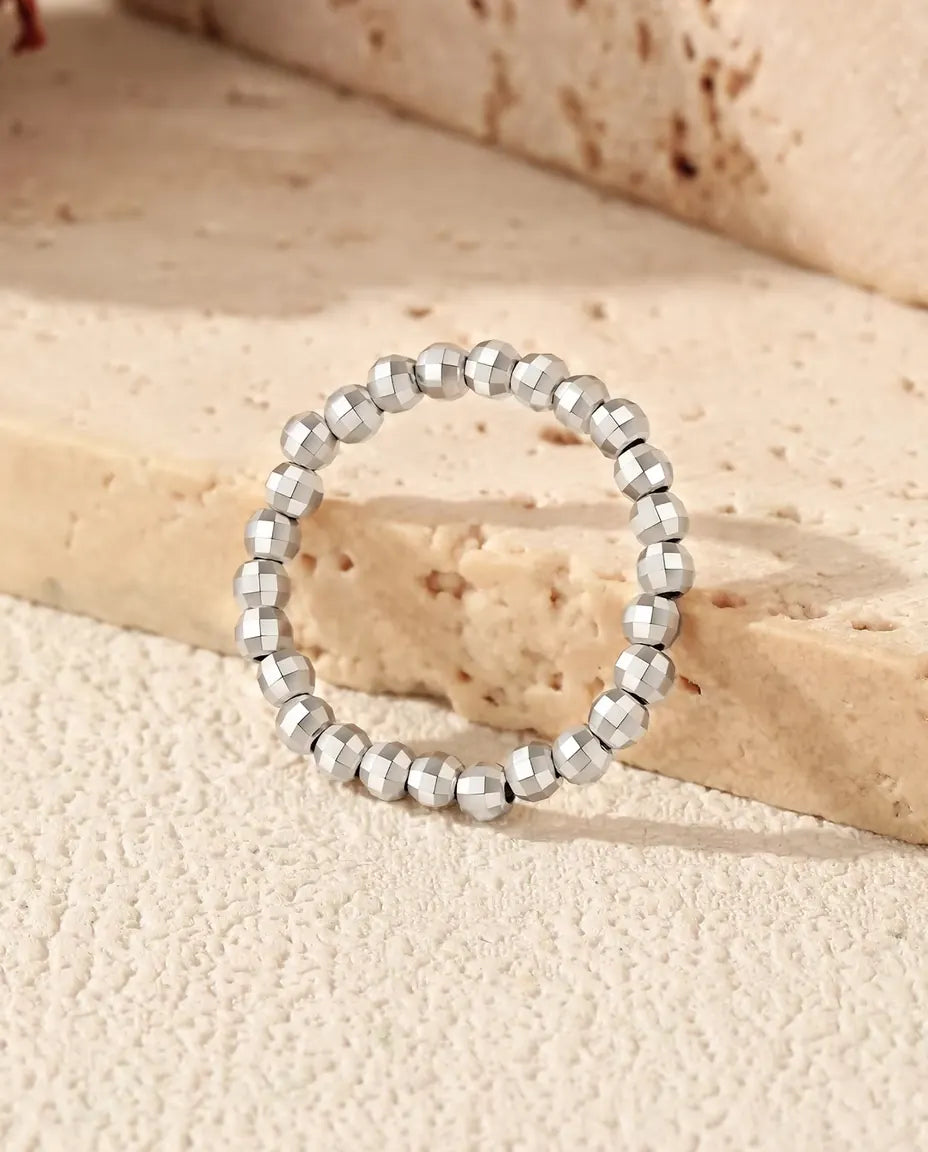 Bague Perles Argent Réglable - Anneau de perles facettées de 2,5 mm, tailles US 6 à 9, argent massif 925