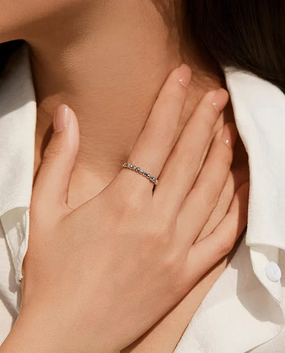 Bague Perles Argent Réglable - Anneau de perles facettées de 2,5 mm, tailles US 6 à 9, argent massif 925
