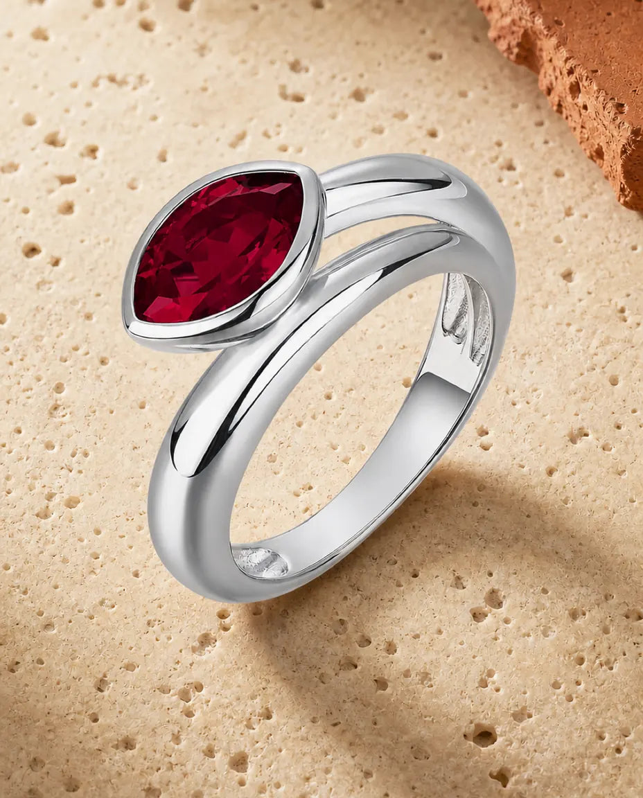 Bague Rubis – Marquise Créé en Laboratoire Serti Clos Horizontal, Argent Sterling 925, Bague Statement pour Elle