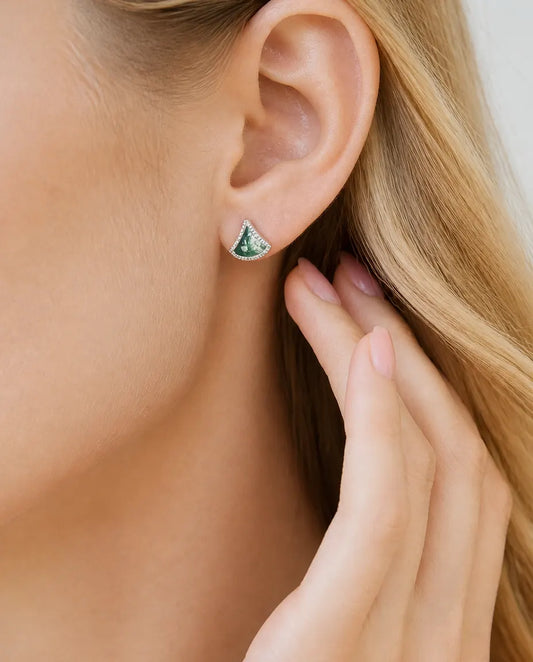 Boucles d'oreilles agate mousse - Agate mousse en éventail sertie côtelée, argent 925, cadeau pour elle