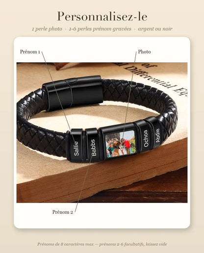 Guide de personnalisation du bracelet cuir homme avec photo et perles prénom