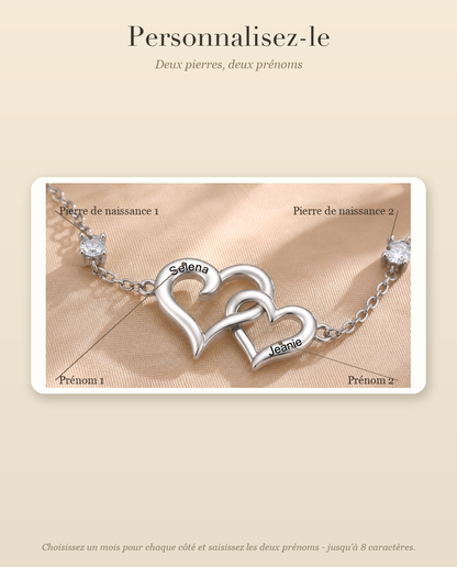 Guide de personnalisation du bracelet avec deux pierres de naissance et deux prenoms