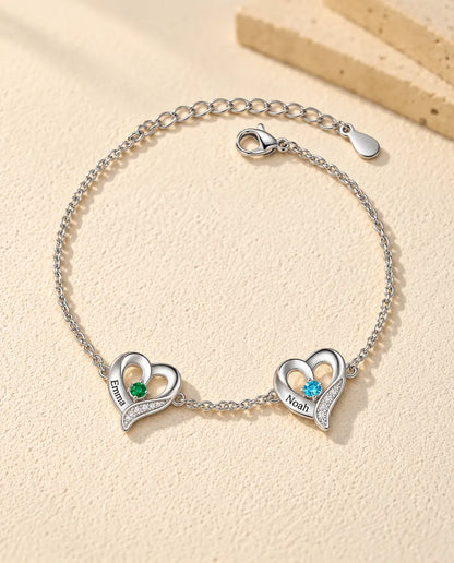 Bracelet Gravé - version à 2 prénoms et pierres de naissance