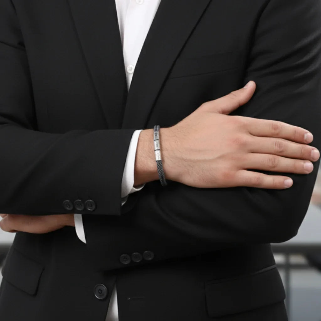 Bracelet Gravé Homme – Corde Style Marin et Plaque en Acier Inoxydable avec Prénoms, Cadeau pour Lui, Papa, Fête des Pères