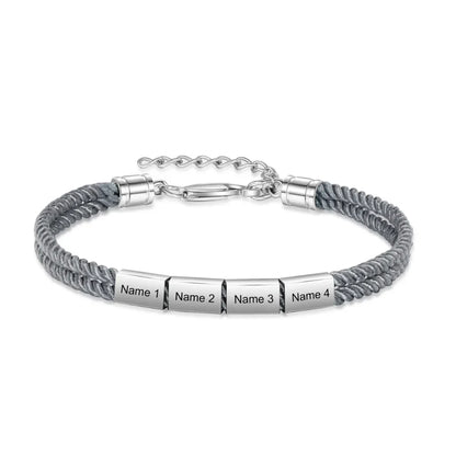 Bracelet Gravé Homme – Corde Style Marin et Plaque en Acier Inoxydable avec Prénoms, Cadeau pour Lui, Papa, Fête des Pères